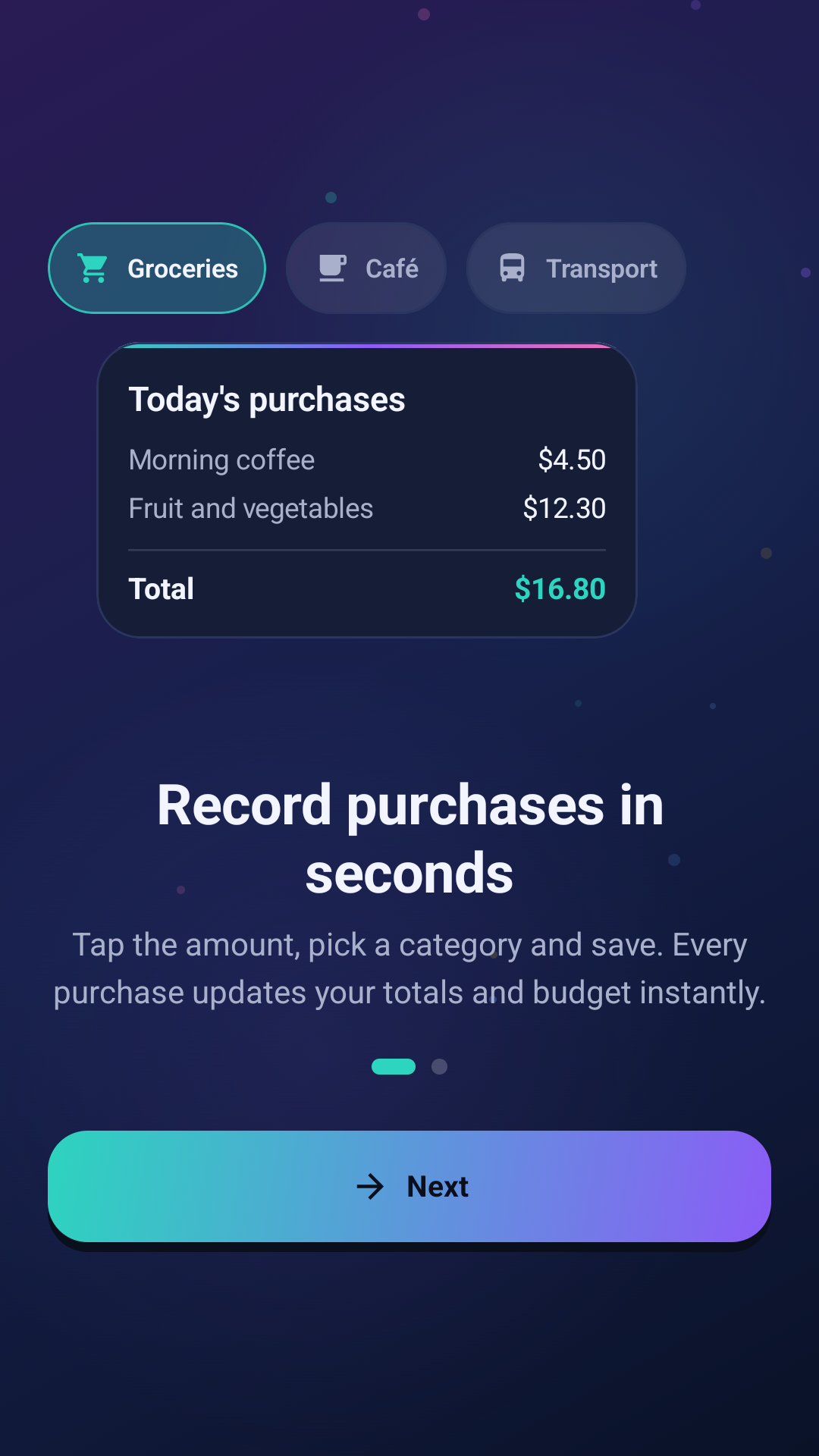 Shopping Journal history screen